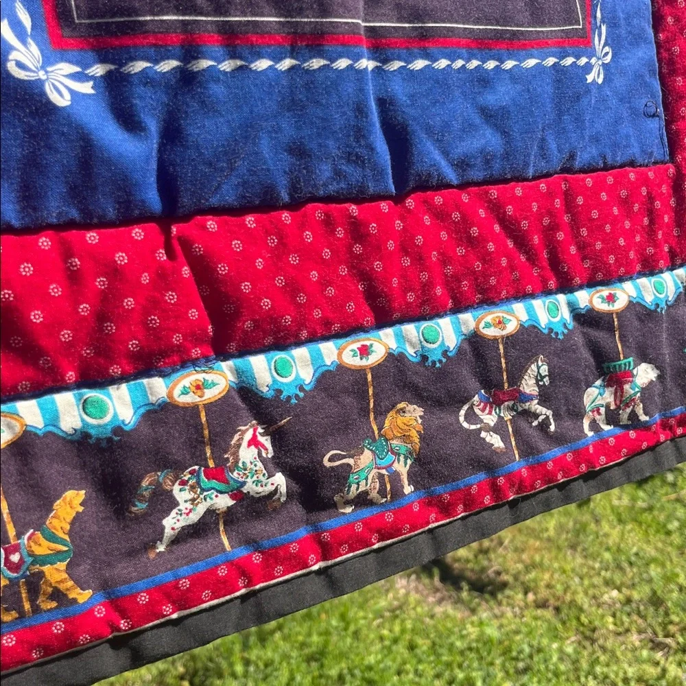 Vintage Carousel Animal Horse Print Quilt Homemade Small Throw Lap Blanket